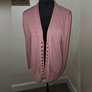 Zenana Outfitters Dusty Rose Open-Front Cardigan with Button Trim